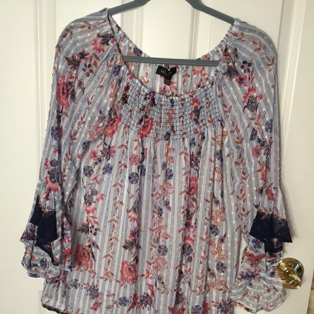Melissa Paige Peasant Blouse in Women’s PM Voile in Stripe with Floral Print